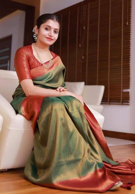 Green Printed Silk Saree