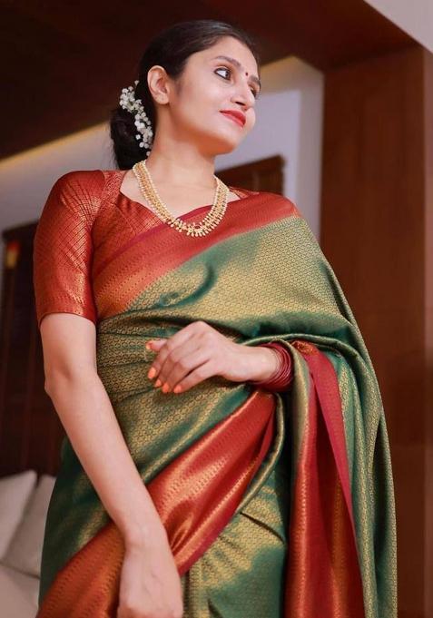 Green Printed Silk Saree