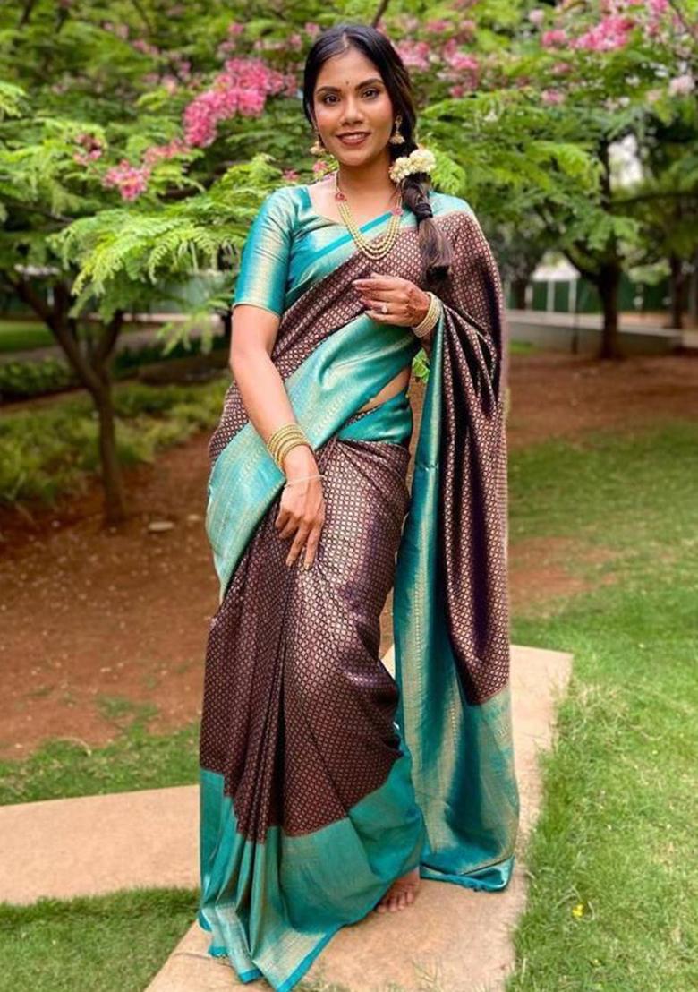 Wine Printed Silk Saree