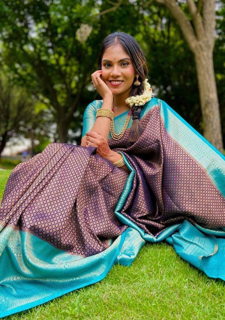 Wine Printed Silk Saree