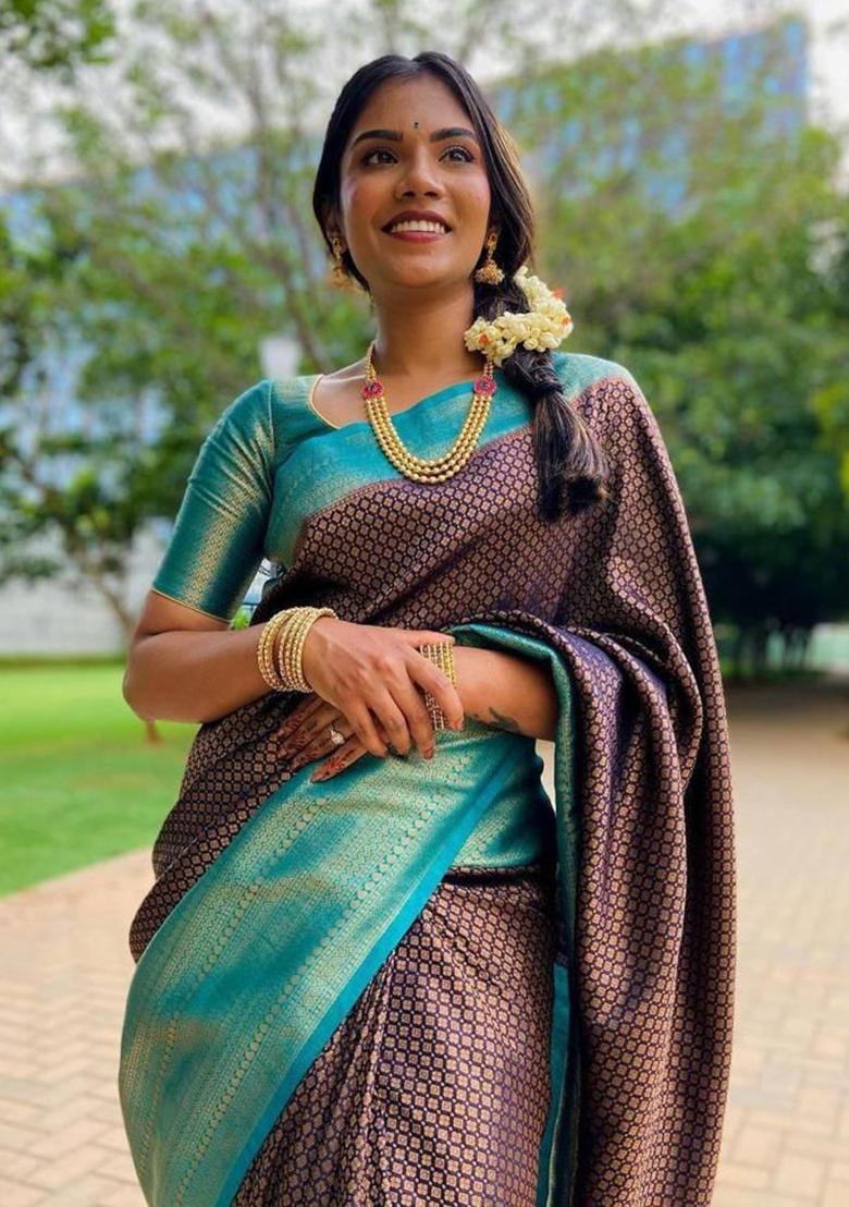 Wine Printed Silk Saree