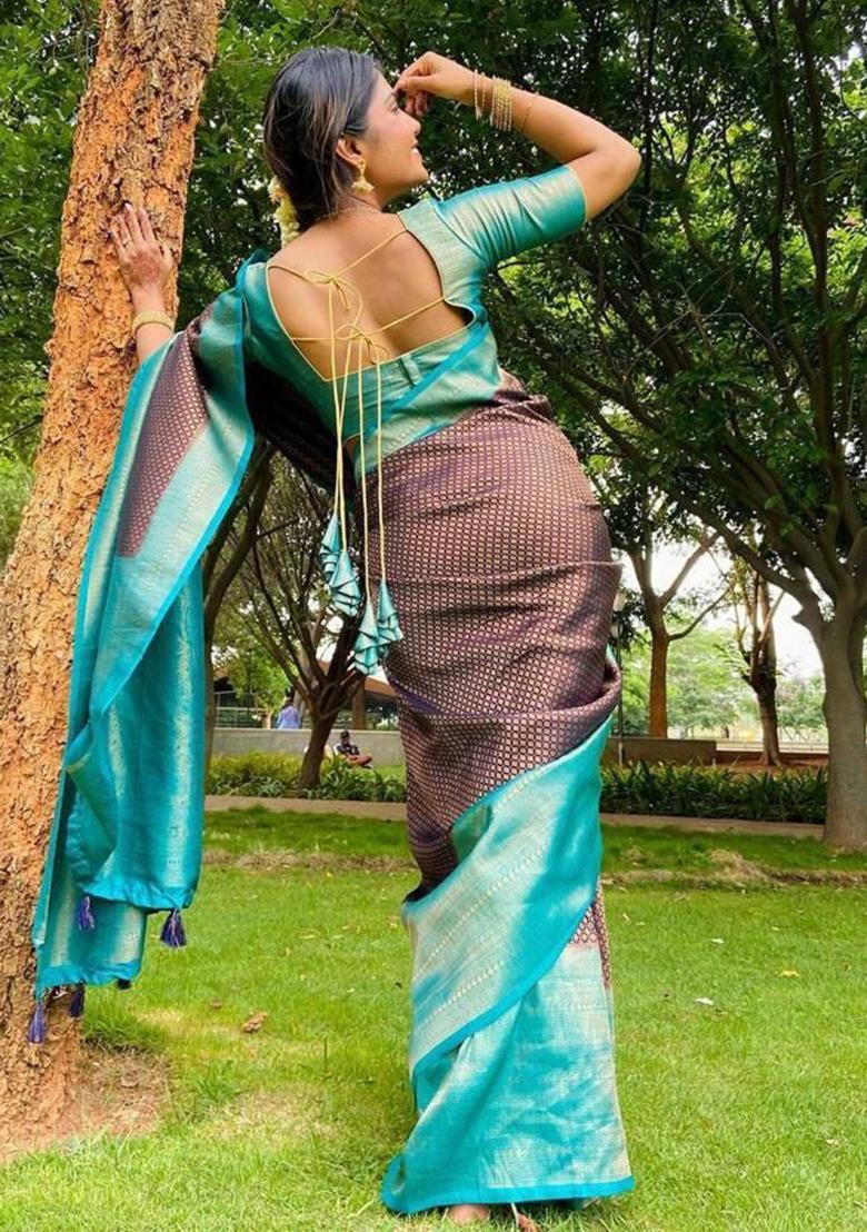Wine Printed Silk Saree