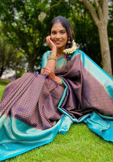 Wine Printed Silk Saree