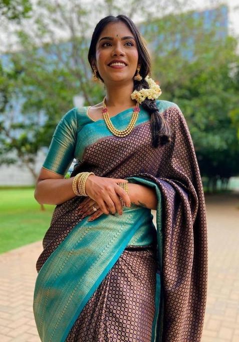 Wine Printed Silk Saree