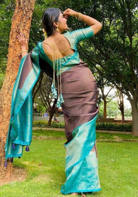 Wine Printed Silk Saree