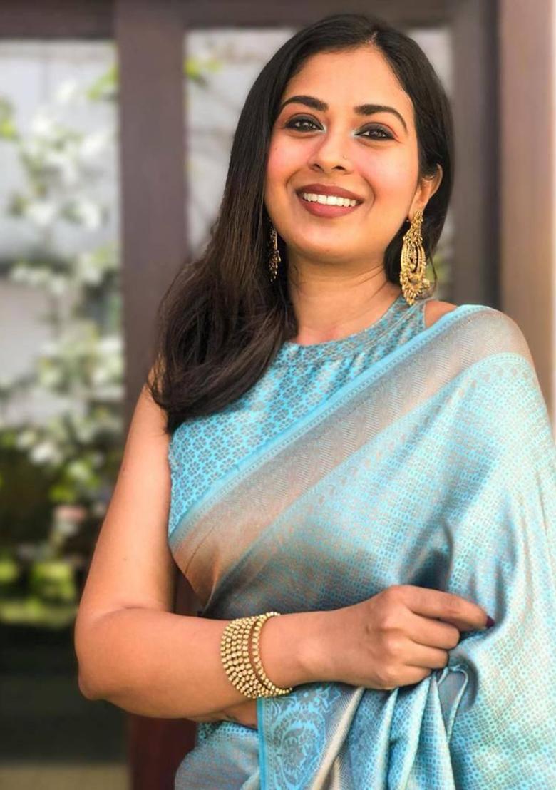 Sky Blue Printed Silk Saree