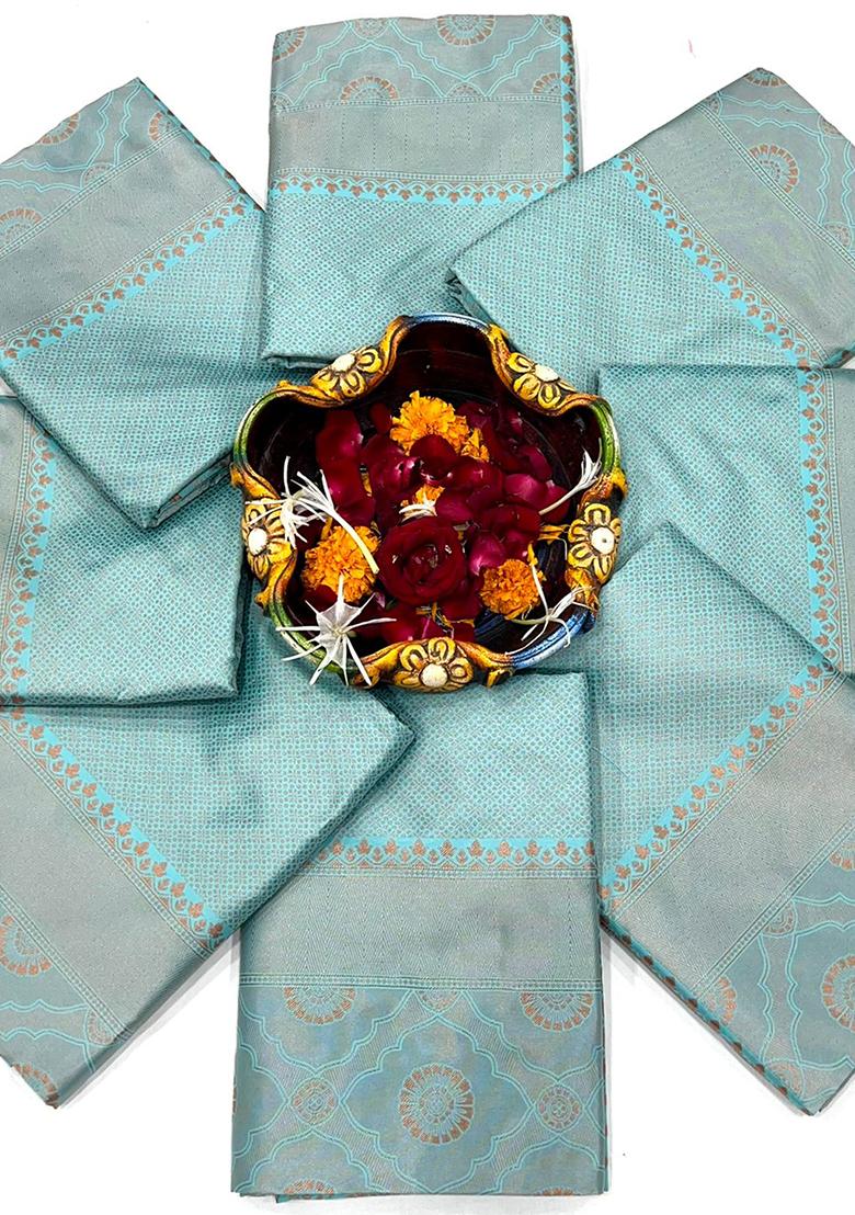 Sky Blue Printed Silk Saree