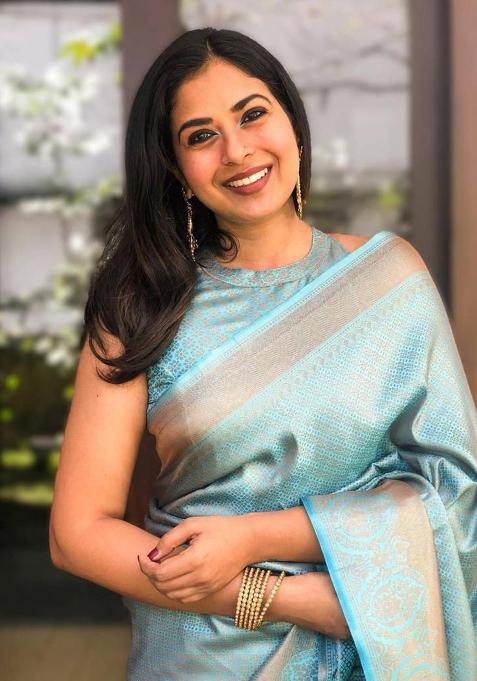 Sky Blue Printed Silk Saree