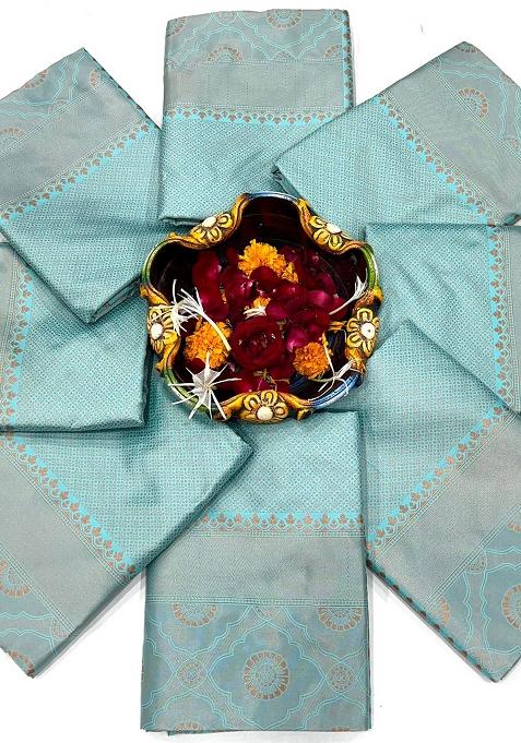 Sky Blue Printed Silk Saree