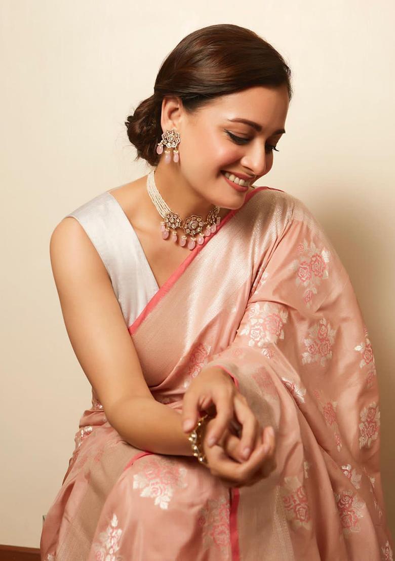 Peach Printed Silk Saree