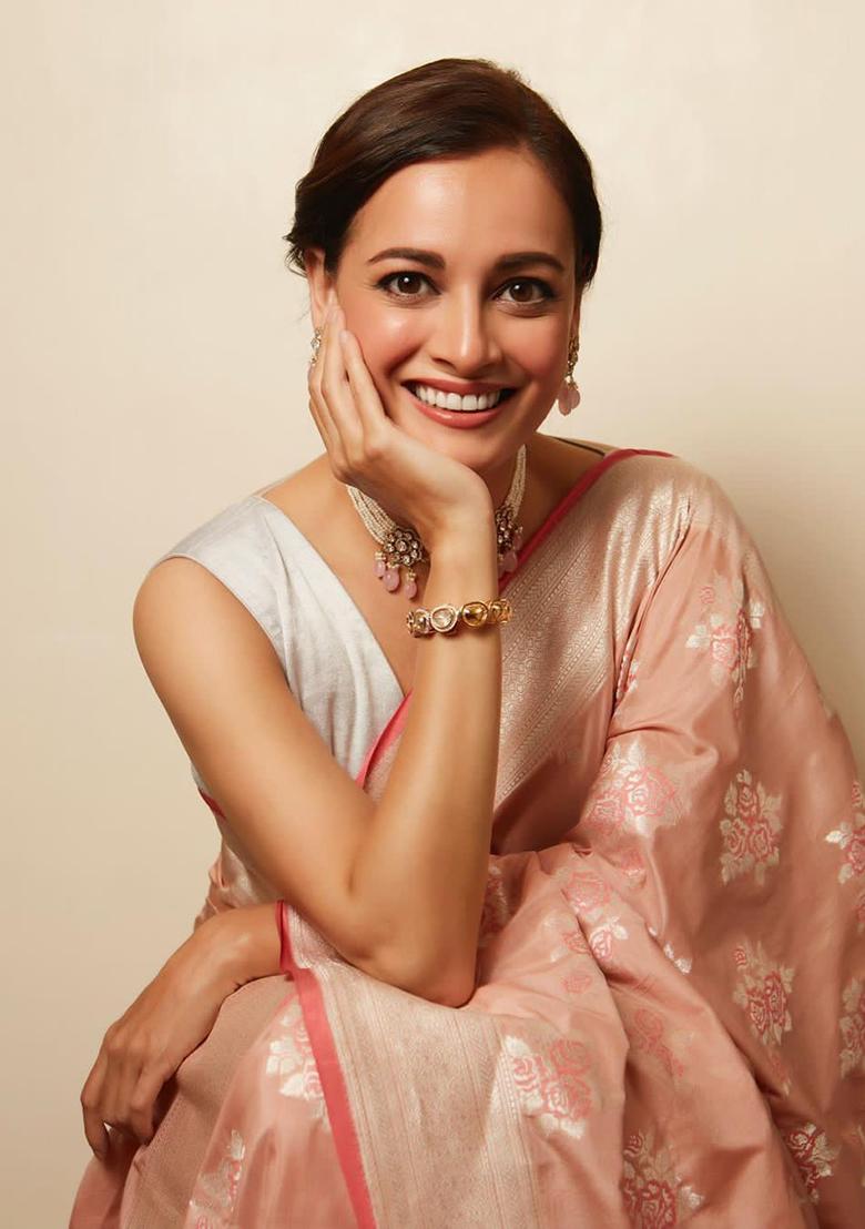 Peach Printed Silk Saree