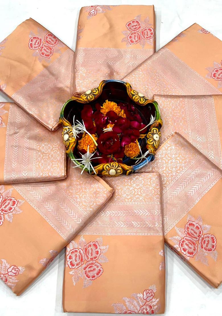 Peach Printed Silk Saree