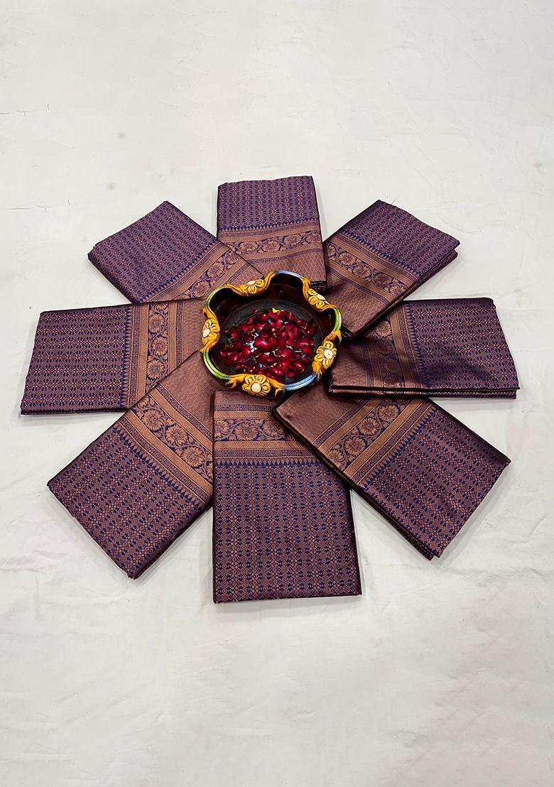 Navy Blue Printed Silk Saree