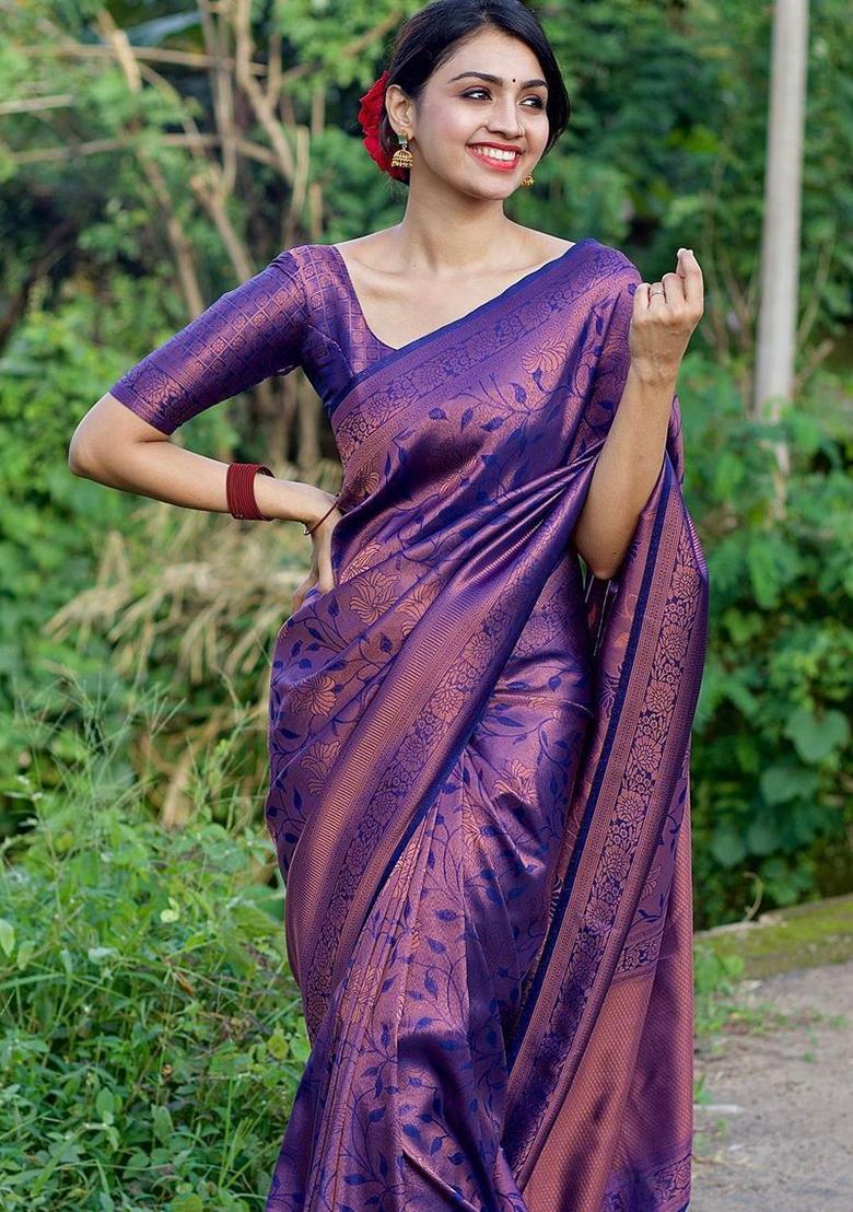 Blue Printed Silk Saree