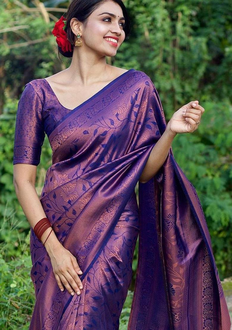 Blue Printed Silk Saree