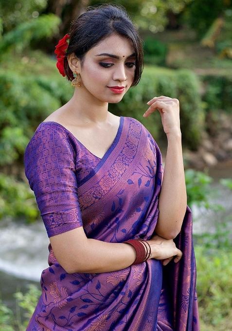 Blue Printed Silk Saree