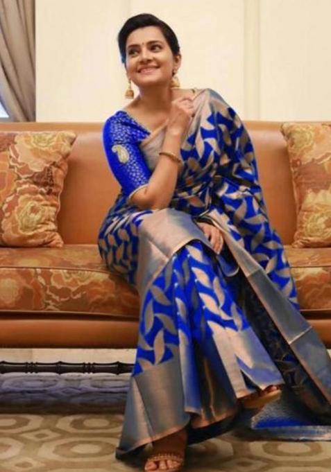 Royal Blue Printed Silk Saree