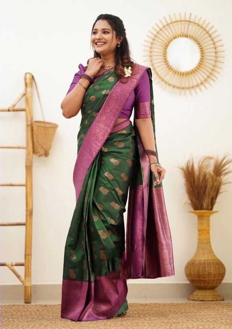 Green Printed Silk Saree