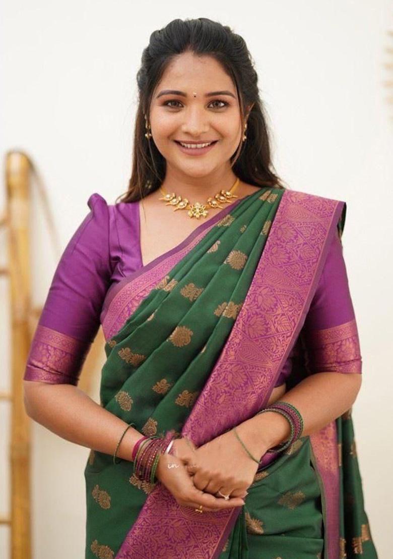 Green Printed Silk Saree