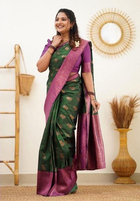 Green Printed Silk Saree