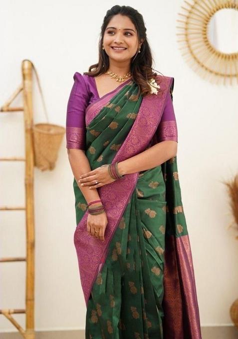 Green Printed Silk Saree