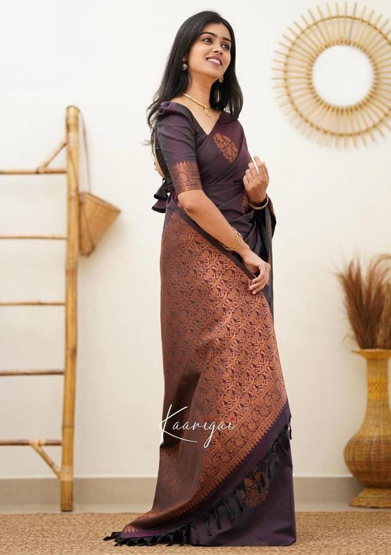 Wine Printed Silk Saree