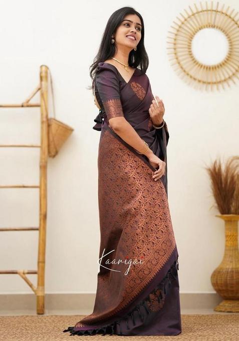 Wine Printed Silk Saree