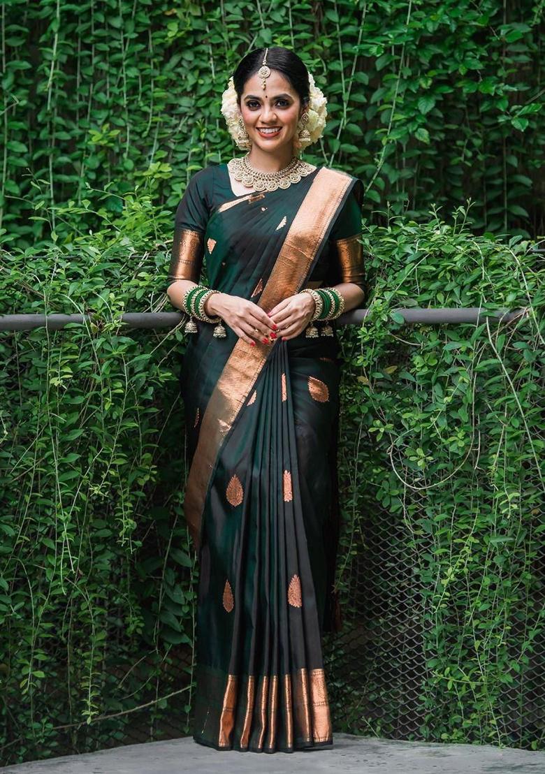Green Printed Silk Saree
