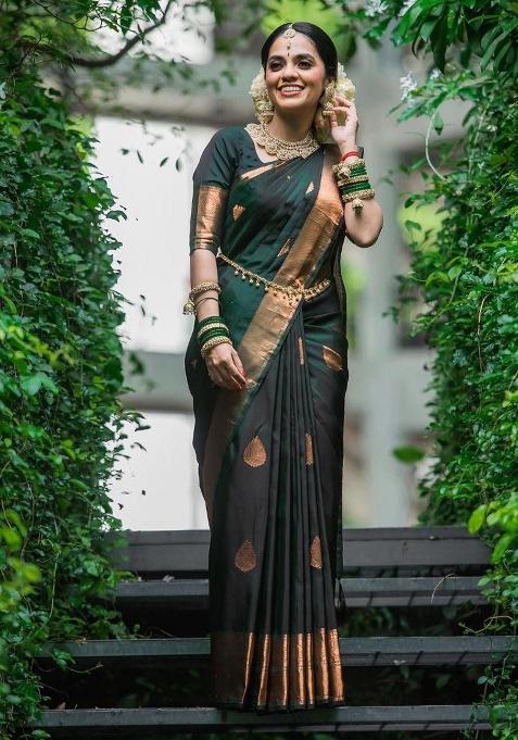 Green Printed Silk Saree