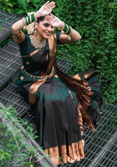 Green Printed Silk Saree