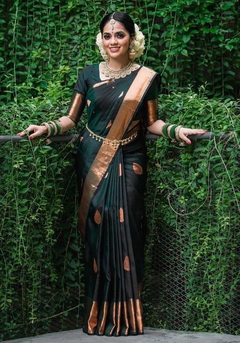 Green Printed Silk Saree