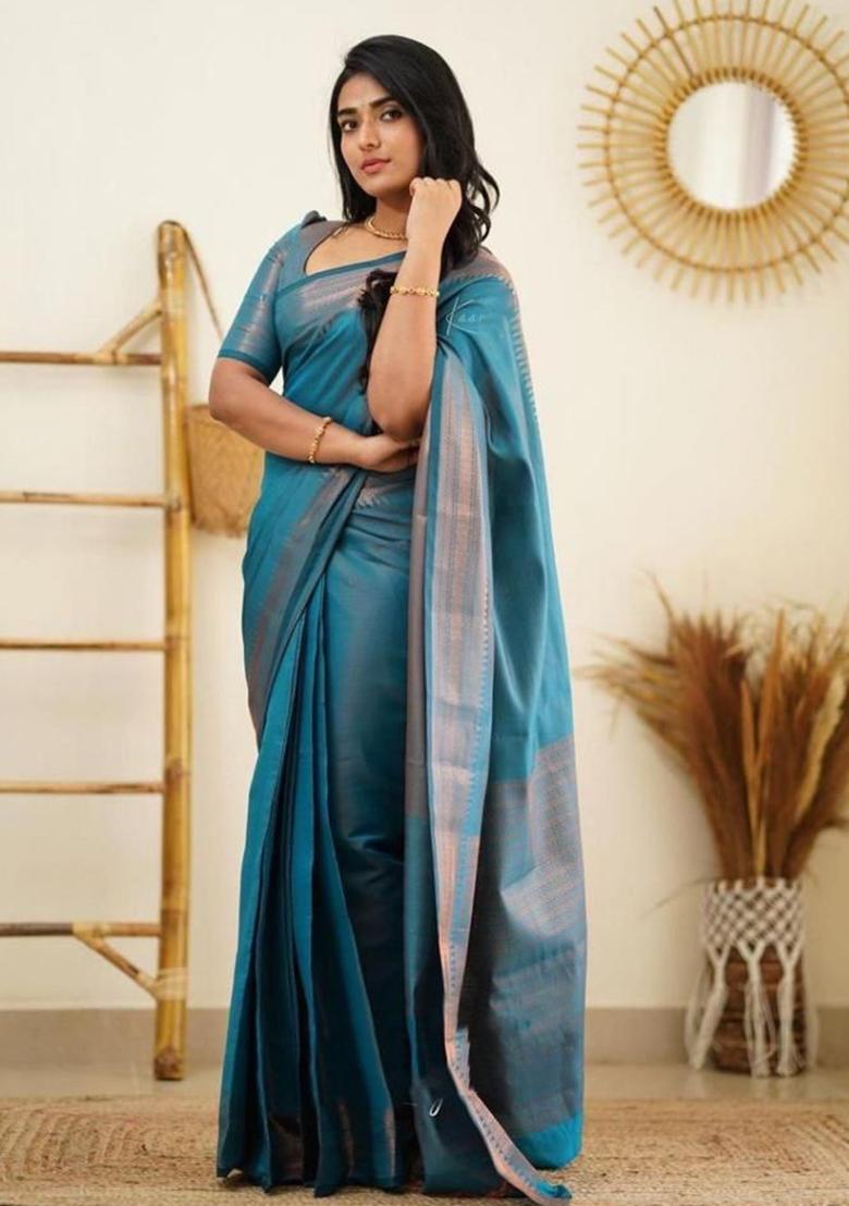 Light Blue Printed Silk Saree