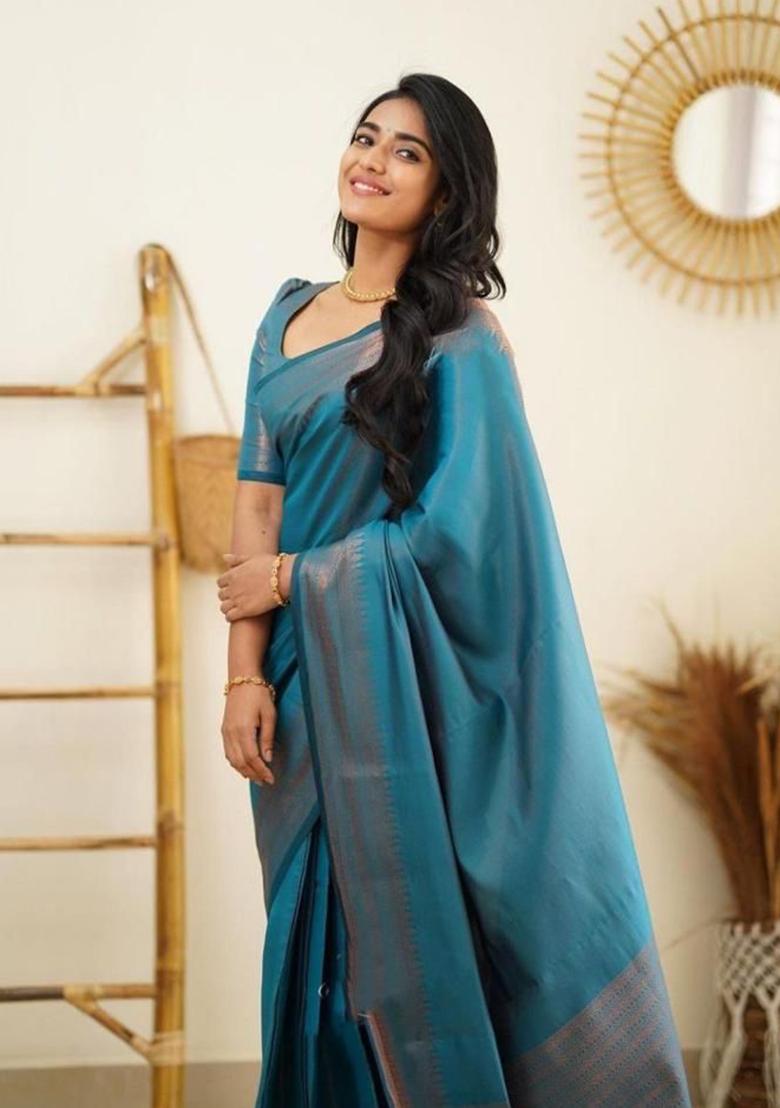 Light Blue Printed Silk Saree