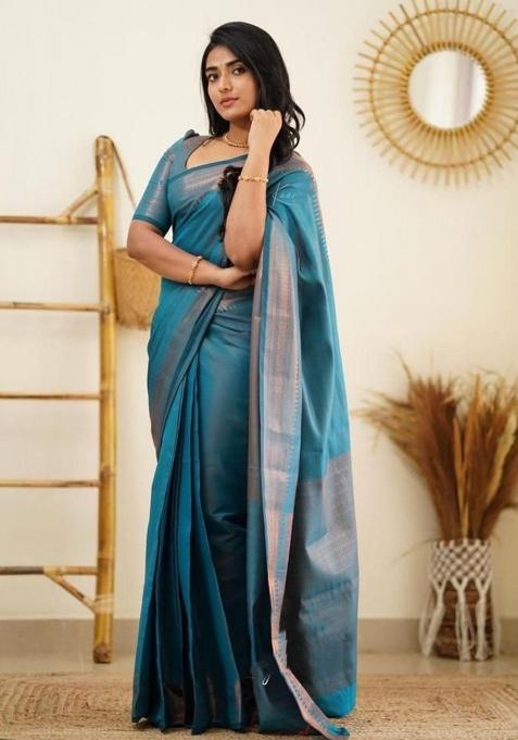 Light Blue Printed Silk Saree