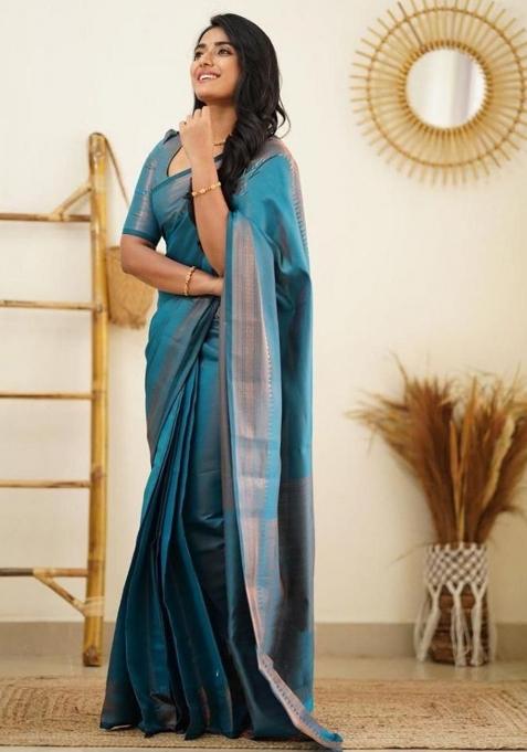 Light Blue Printed Silk Saree