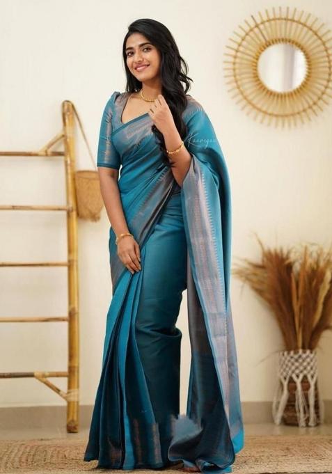 Light Blue Printed Silk Saree
