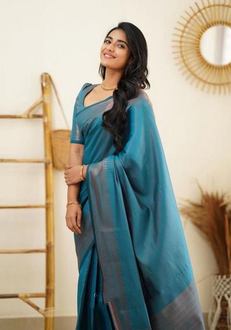 Light Blue Printed Silk Saree