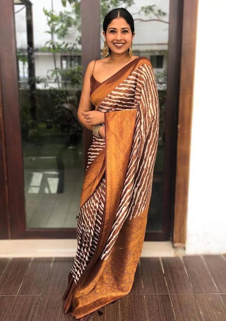 Brown Printed Silk Saree