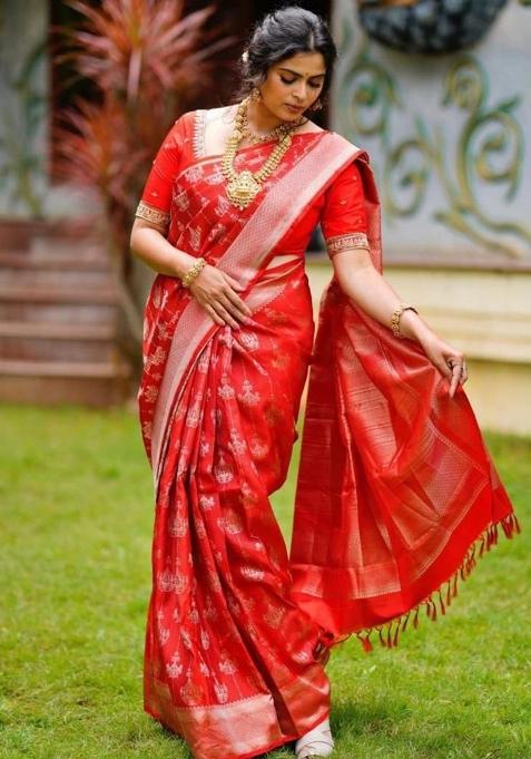 Red Printed Silk Saree