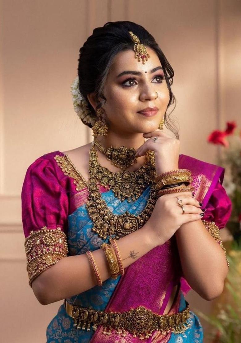 Blue Printed Silk Saree