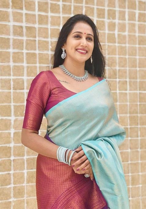 Sky Blue Printed Silk Saree