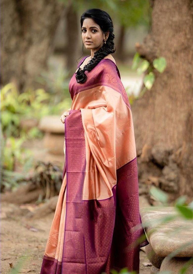 Peach Printed Silk Saree