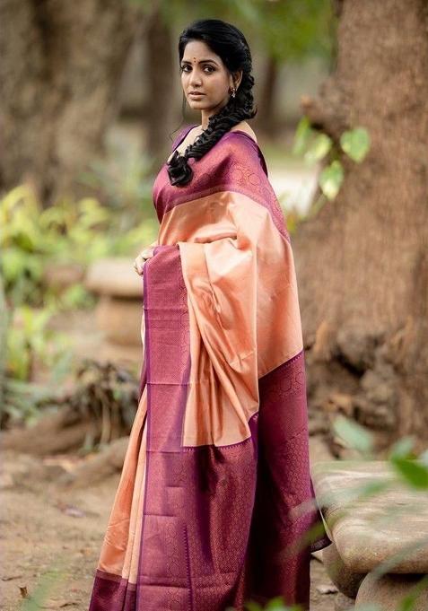 Peach Printed Silk Saree