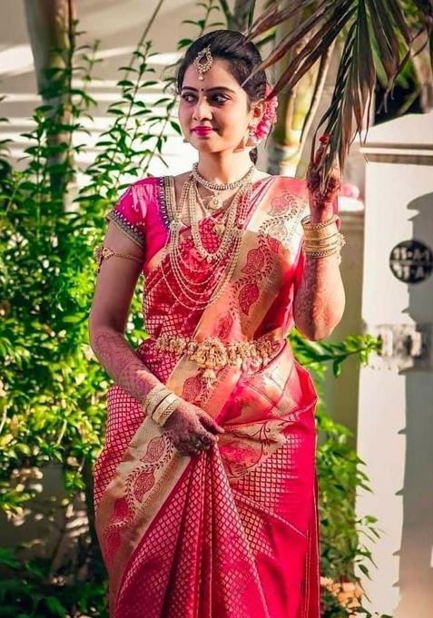 Pink Printed Silk Saree