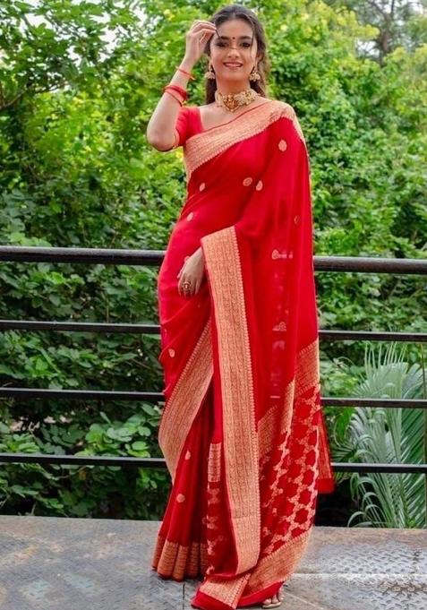 Red Printed Silk Saree