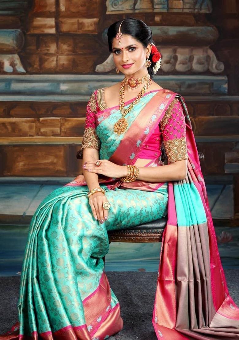 Sky Blue Printed Silk Saree