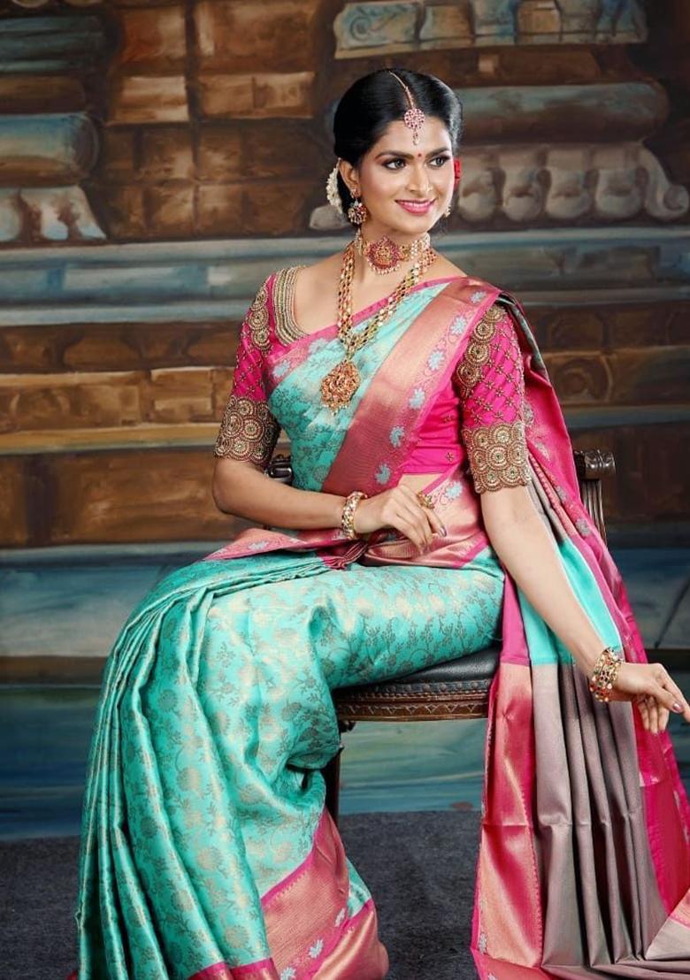 Sky Blue Printed Silk Saree