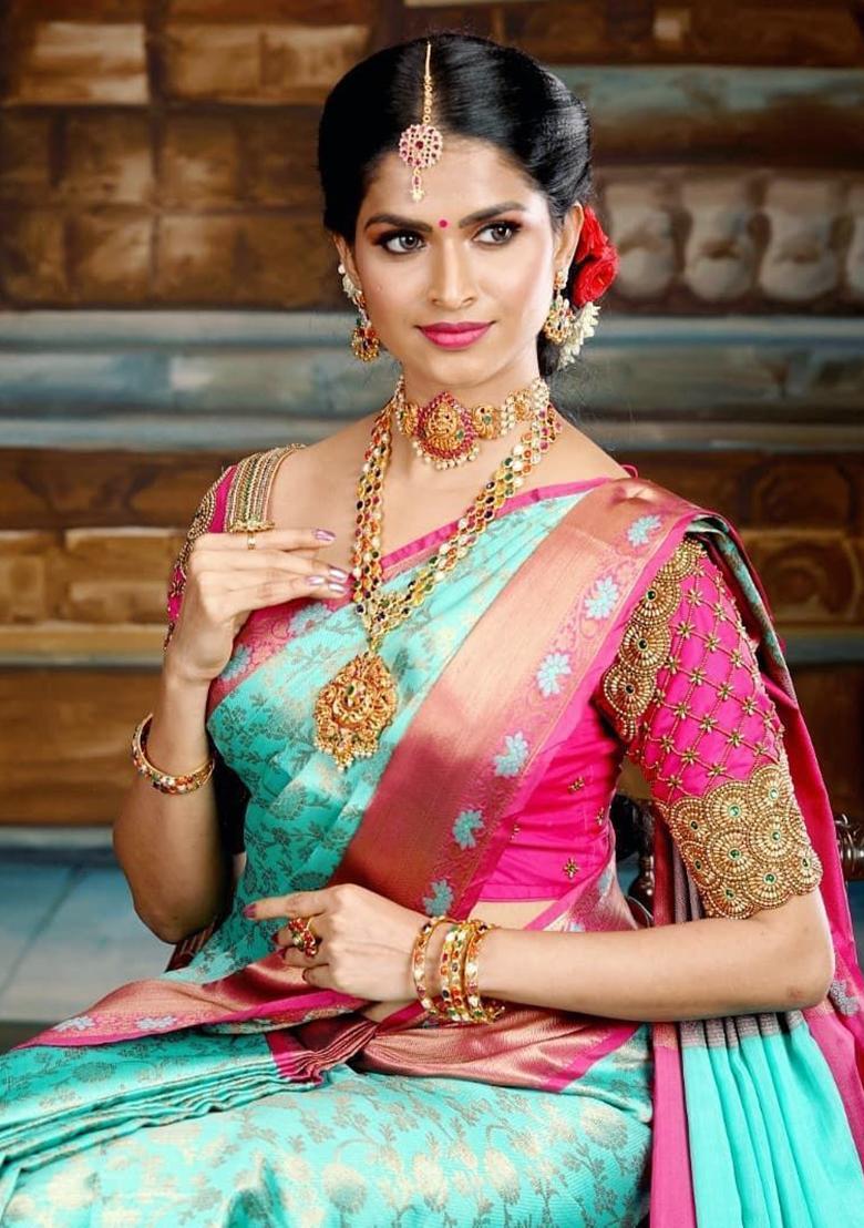 Sky Blue Printed Silk Saree