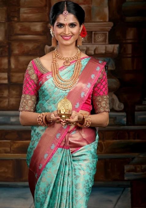 Sky Blue Printed Silk Saree