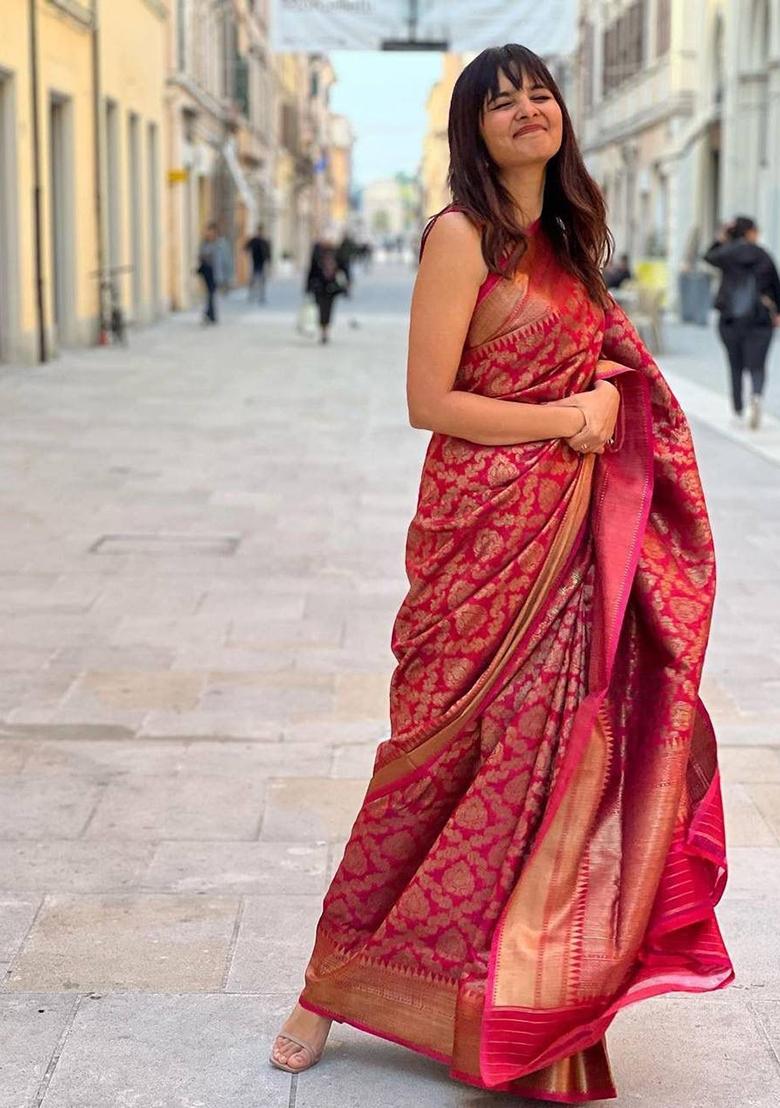 Pink Printed Silk Saree
